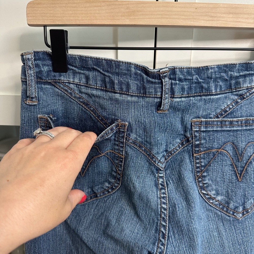 Vintage Y2K Karl Kani Flare Jeans Womens 28 Blue Knee Pocket Utility Streetwear - Picture 11 of 16